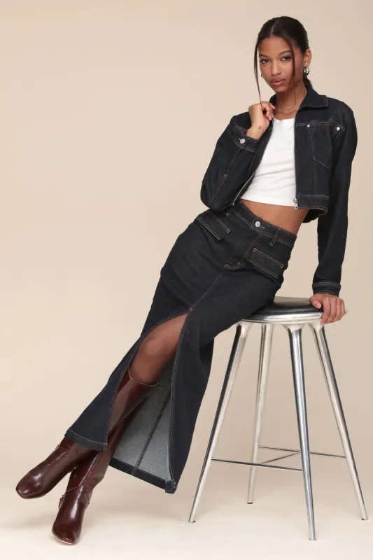 Dark Wash Denim Maxi Skirt made by Avec Les Filles