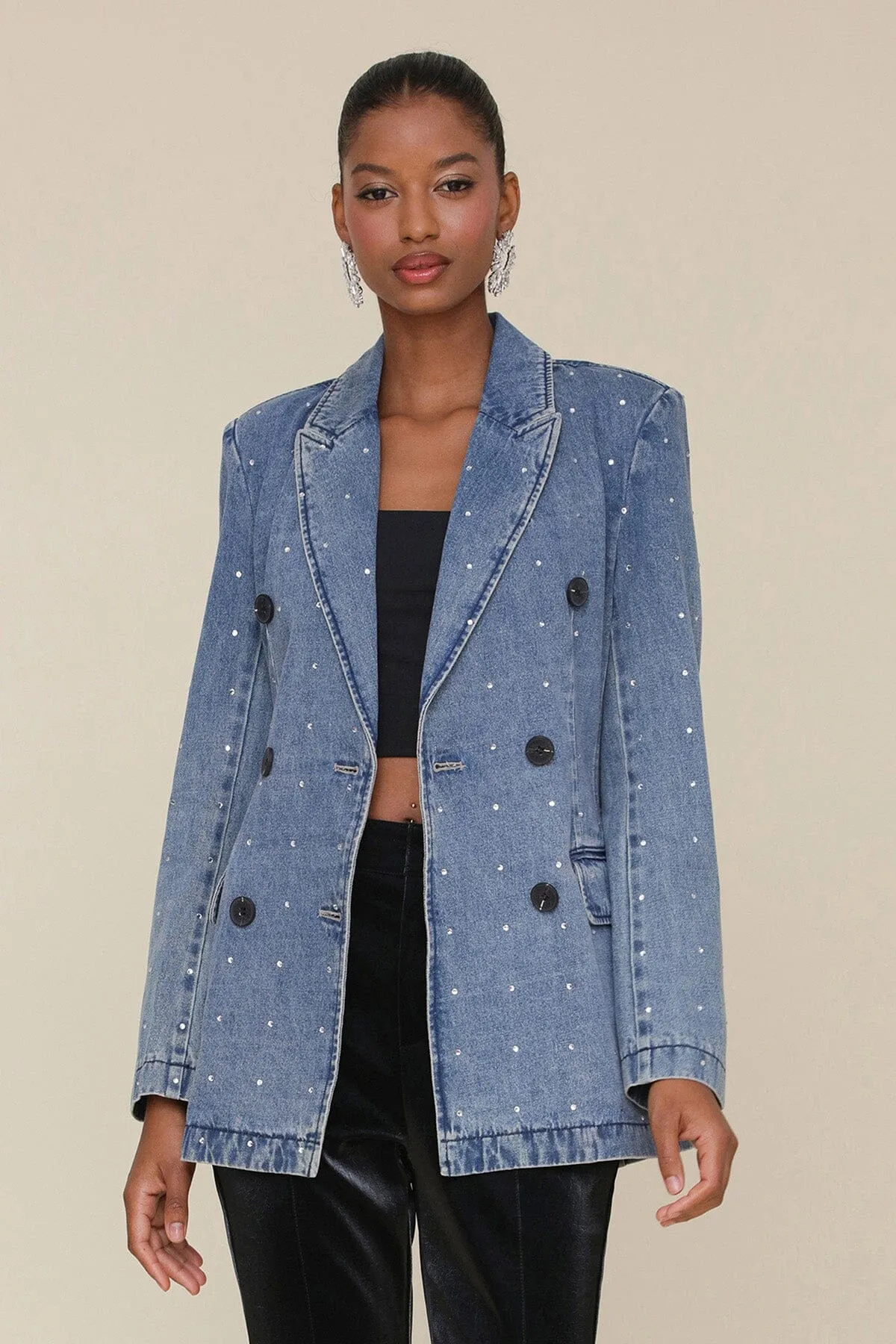 Rhinestone Denim Double Breasted Blazer sold by Avec Les Filles product image thumbnail 3