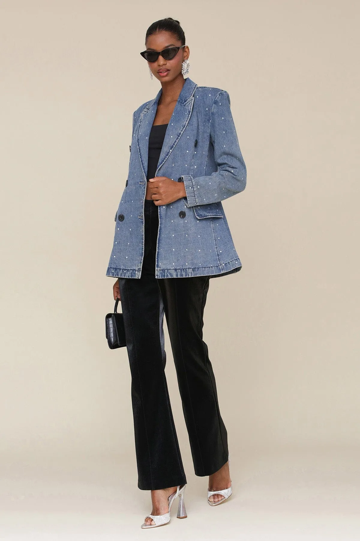 Rhinestone Denim Double Breasted Blazer sold by Avec Les Filles product image thumbnail 2