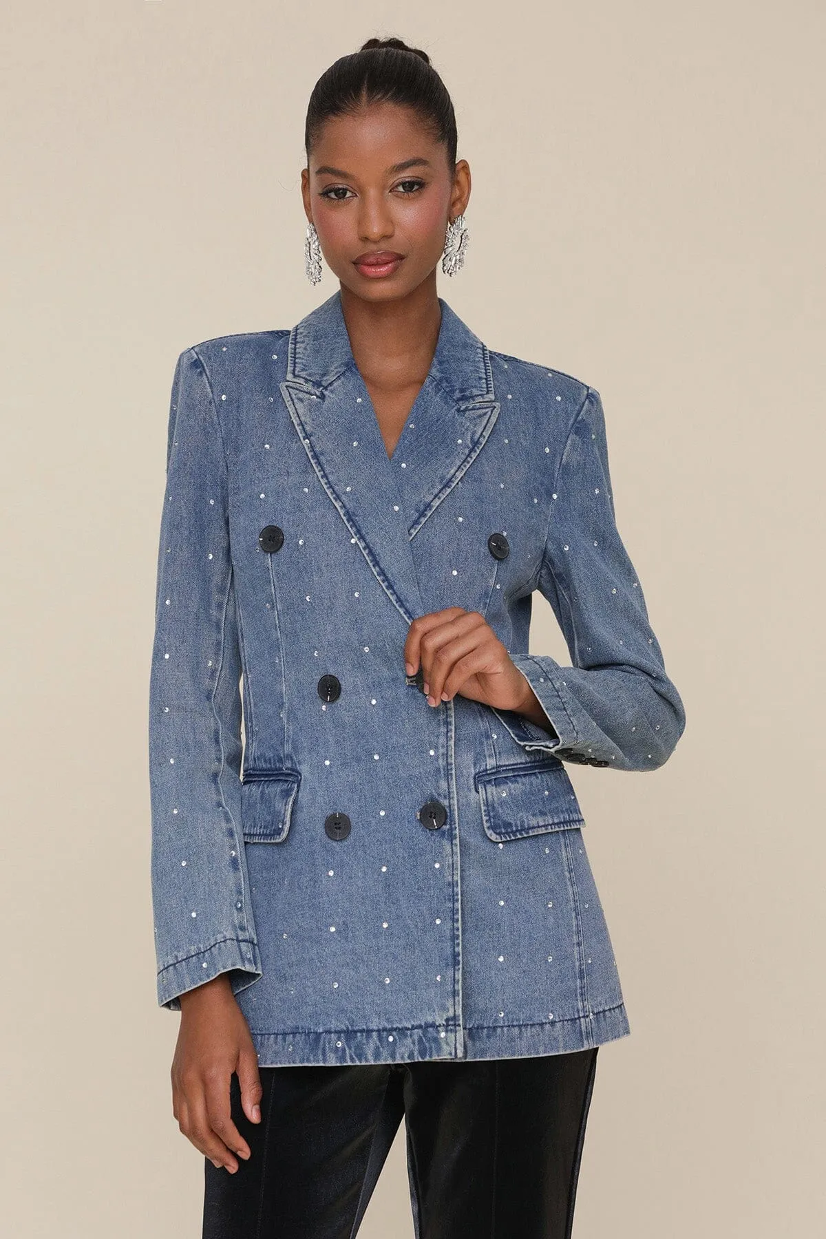 Rhinestone Denim Double Breasted Blazer sold by Avec Les Filles product image thumbnail 4