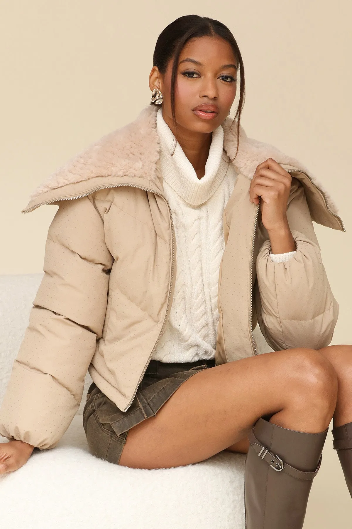 Envelope Collar Thermalpuff™ Cropped Puffer Jacket sold by Avec Les Filles