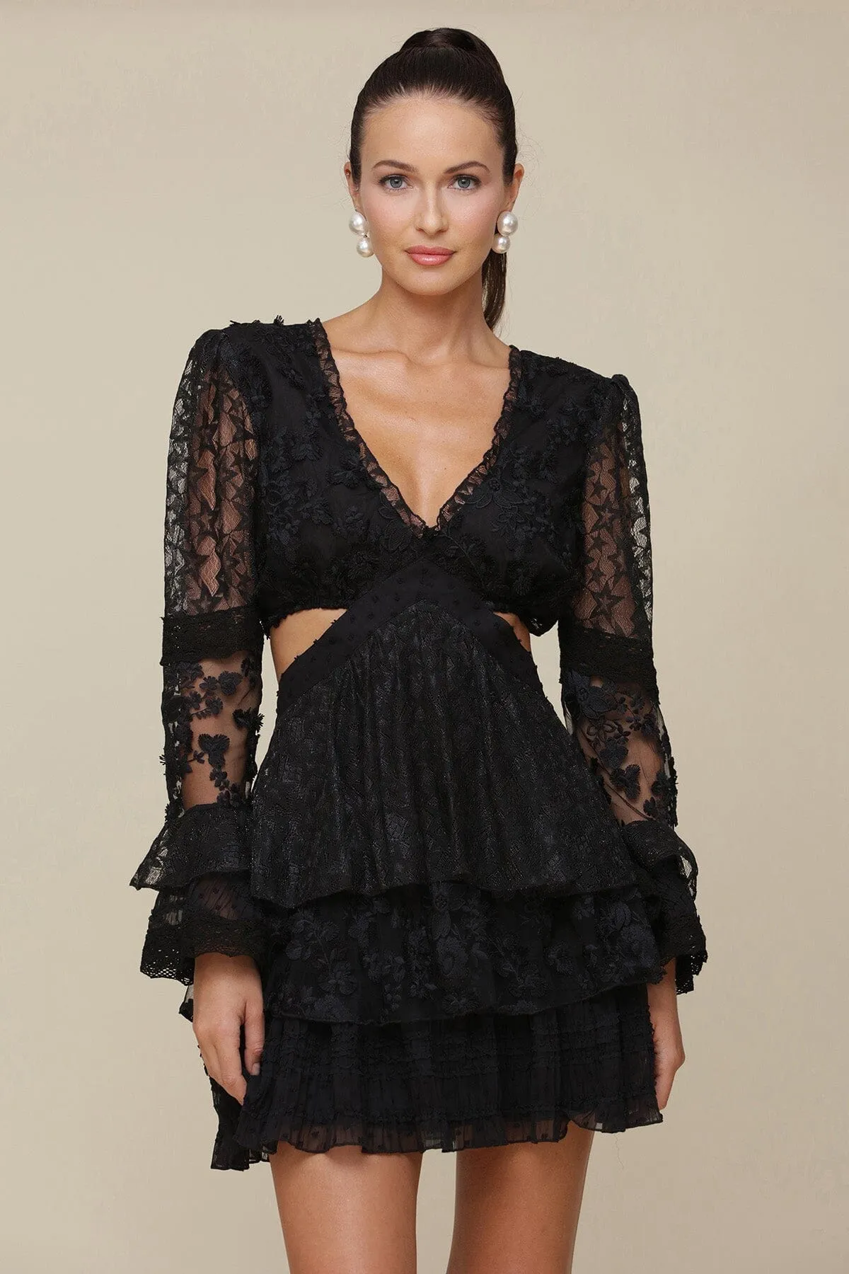 Tiered Lace Cut-Out Mini Dress sold by Avec Les Filles product image thumbnail 2