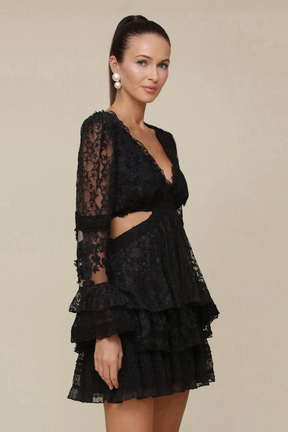 Tiered Lace Cut-Out Mini Dress sold by Avec Les Filles product image thumbnail 4