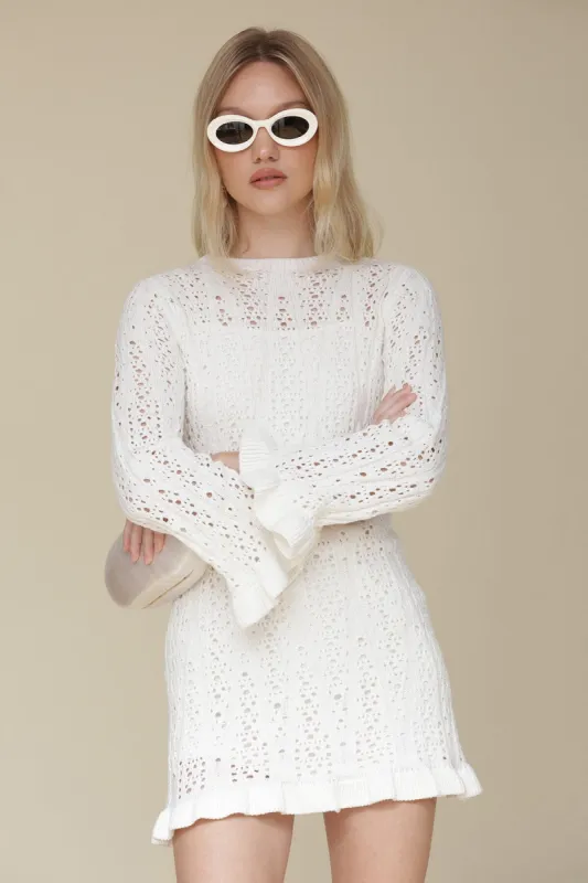 Crochet Cotton Ruffle Trim Mini Dress sold by Avec Les Filles