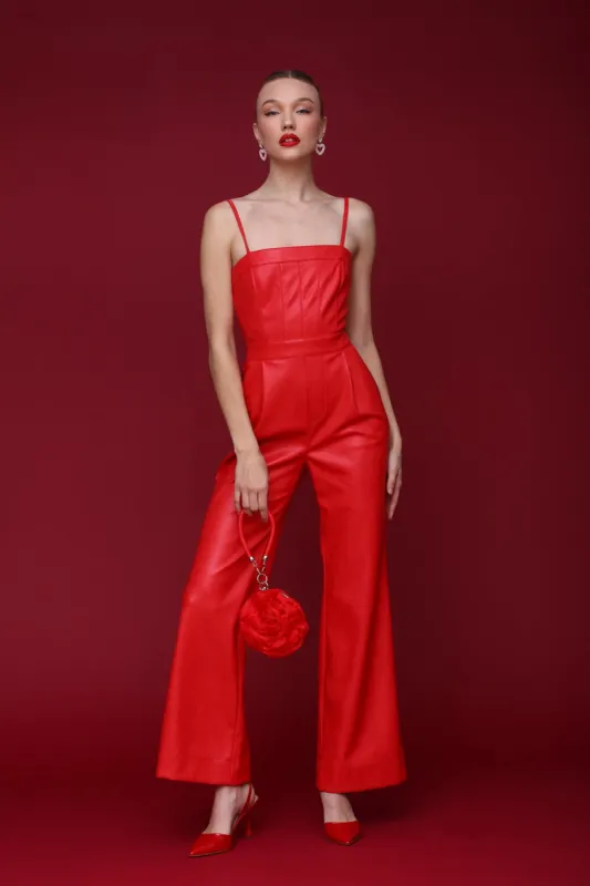 Faux-Ever Leather™ Wide Leg Jumpsuit sold by Avec Les Filles