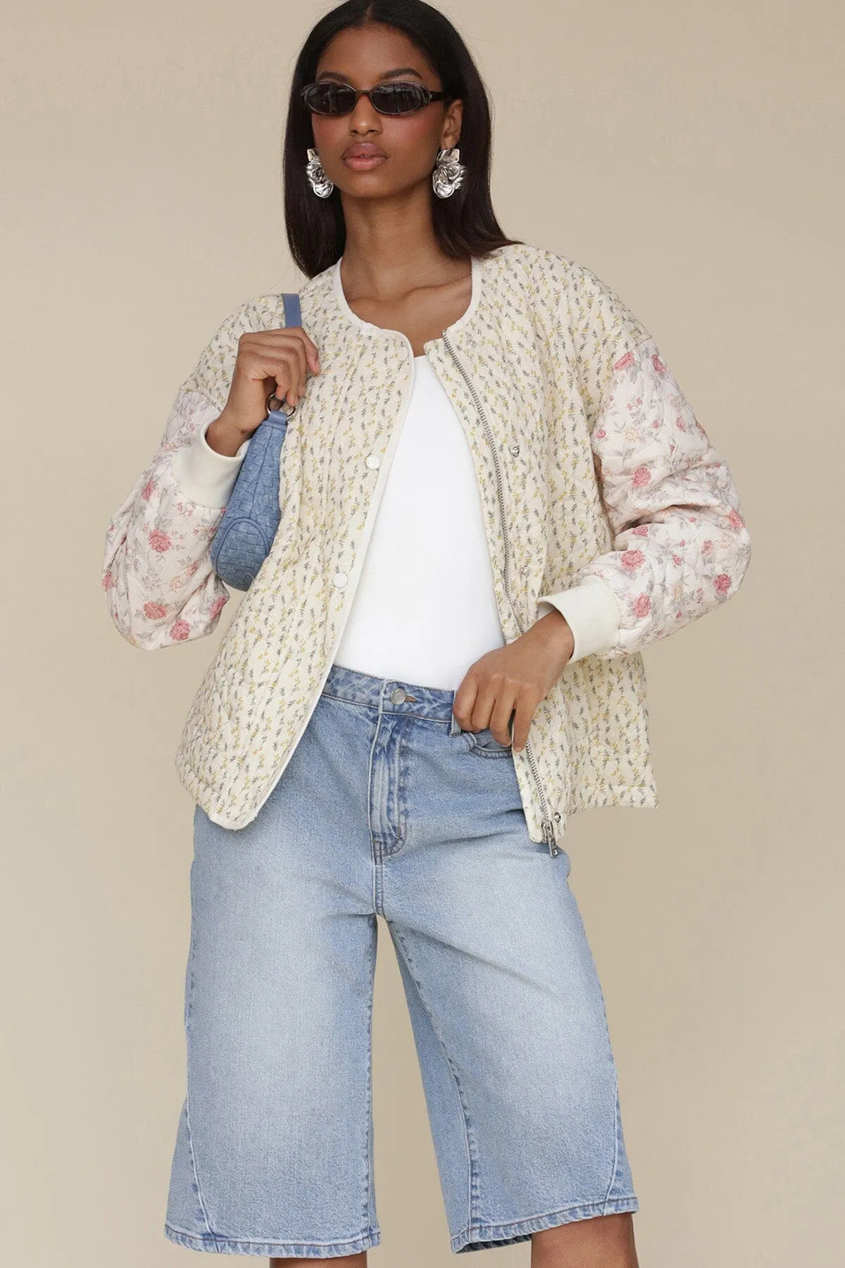 Mixed Floral Quilted Cotton Bomber Jacket sold by Avec Les Filles