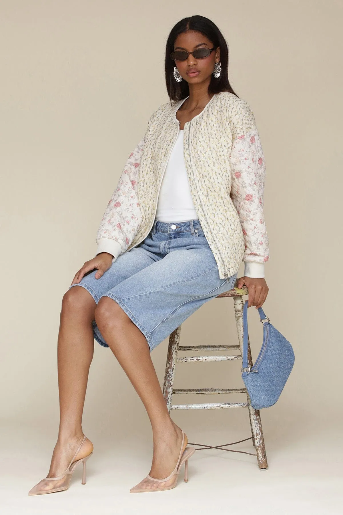 Mixed Floral Quilted Cotton Bomber Jacket sold by Avec Les Filles product image thumbnail 2