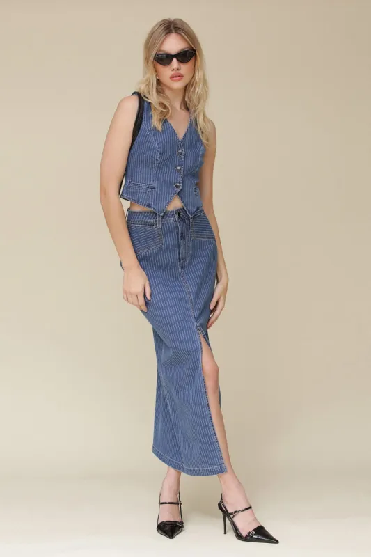 Pinstripe Denim Maxi Skirt sold by Avec Les Filles