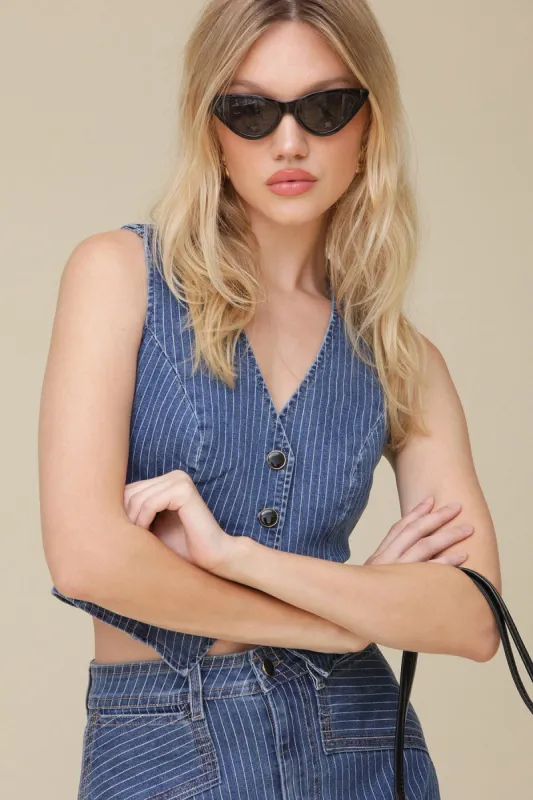 Pinstripe Denim Suit Vest sold by Avec Les Filles