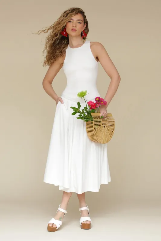 Cotton Blend Drop Waist Midi Dress sold by Avec Les Filles