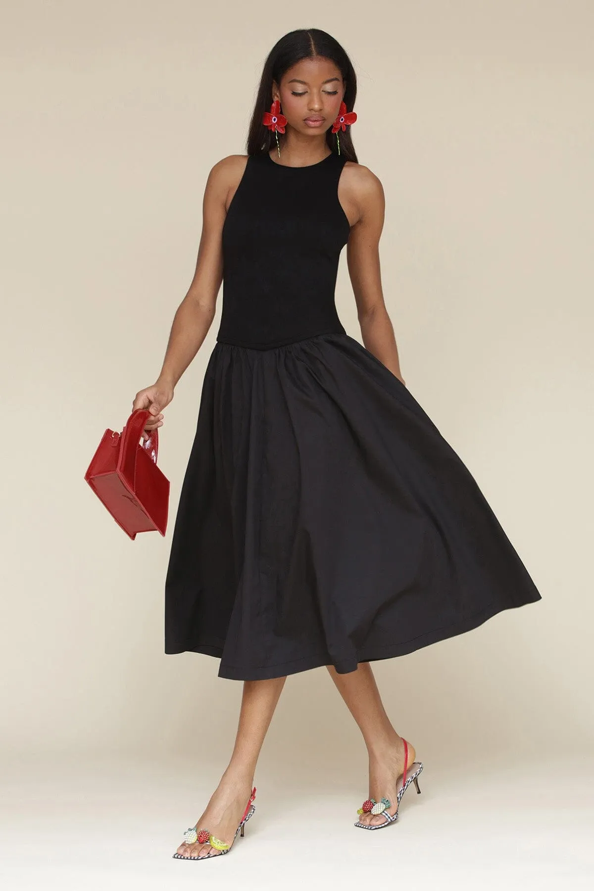 Cotton Blend Drop Waist Midi Dress sold by Avec Les Filles product image thumbnail 3