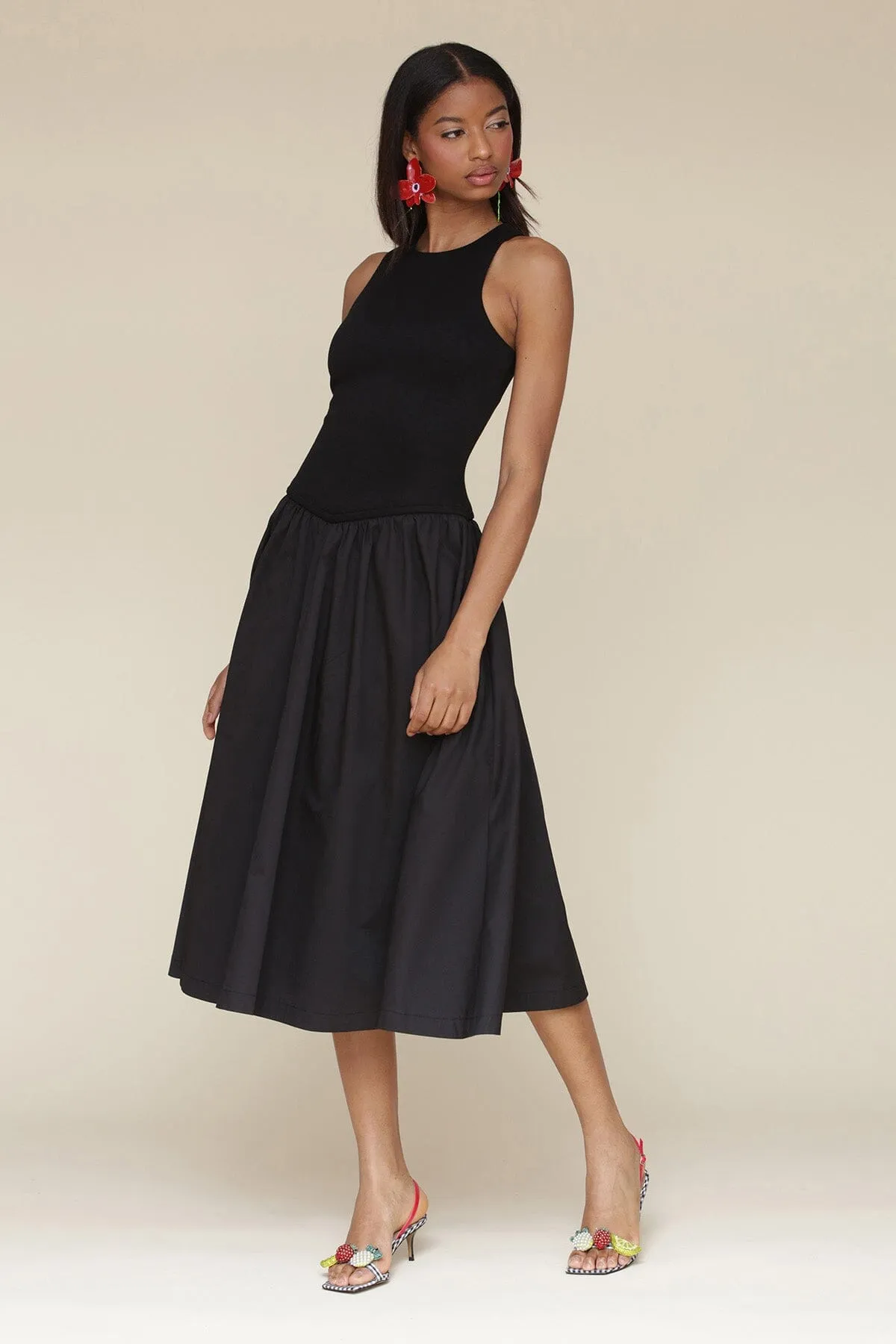 Cotton Blend Drop Waist Midi Dress sold by Avec Les Filles product image thumbnail 4