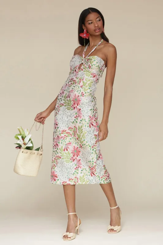 Floral Brocade Halter Sheath Dress sold by Avec Les Filles