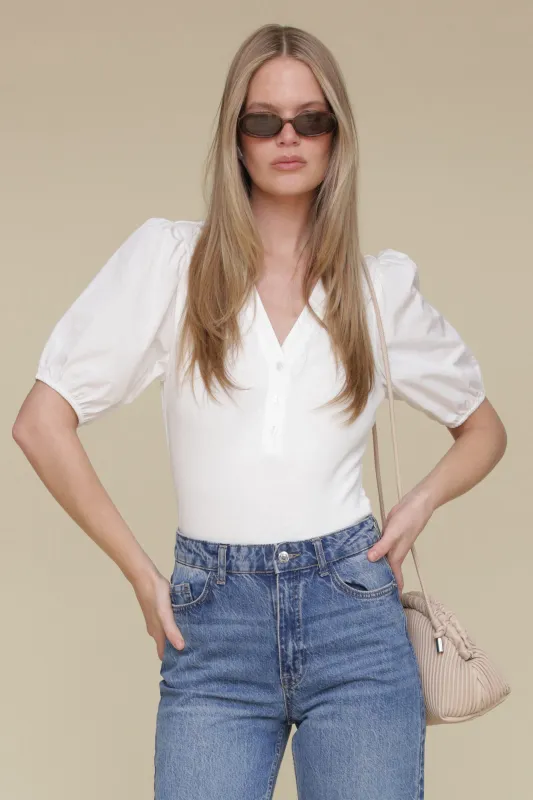 Ribbed Cotton Puff Sleeve T-Shirt sold by Avec Les Filles