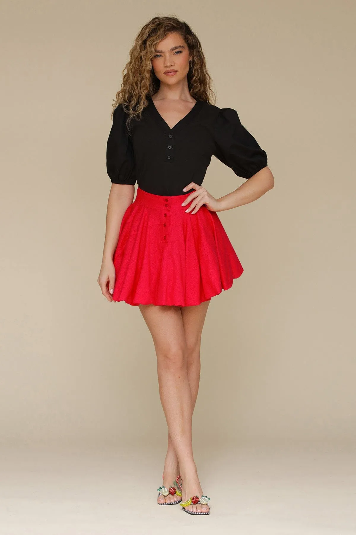 Linen Blend Button-Front Mini Skirt sold by Avec Les Filles product image thumbnail 2