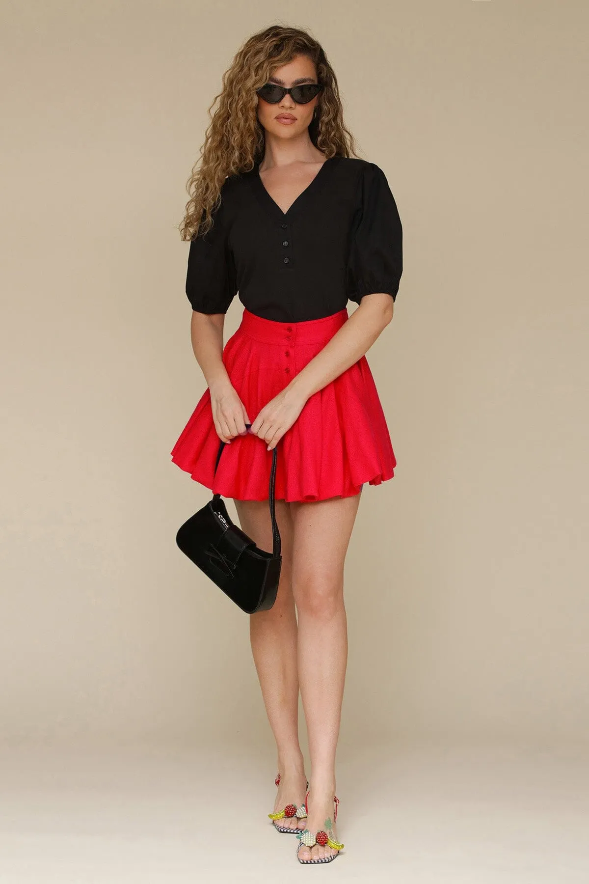 Linen Blend Button-Front Mini Skirt sold by Avec Les Filles