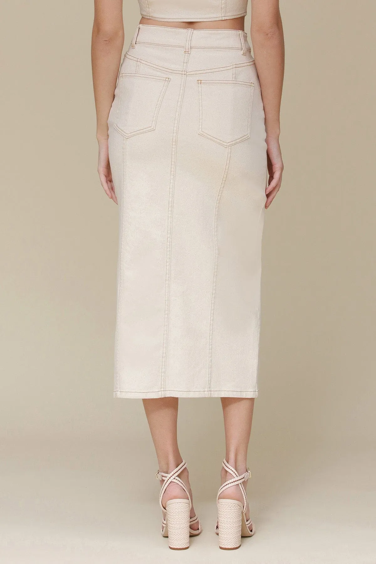 Ecru Denim Slit Front Pencil Skirt sold by Avec Les Filles product image thumbnail 5