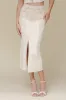 Ecru Denim Slit Front Pencil Skirt sold by Avec Les Filles