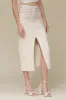 Ecru Denim Slit Front Pencil Skirt sold by Avec Les Filles
