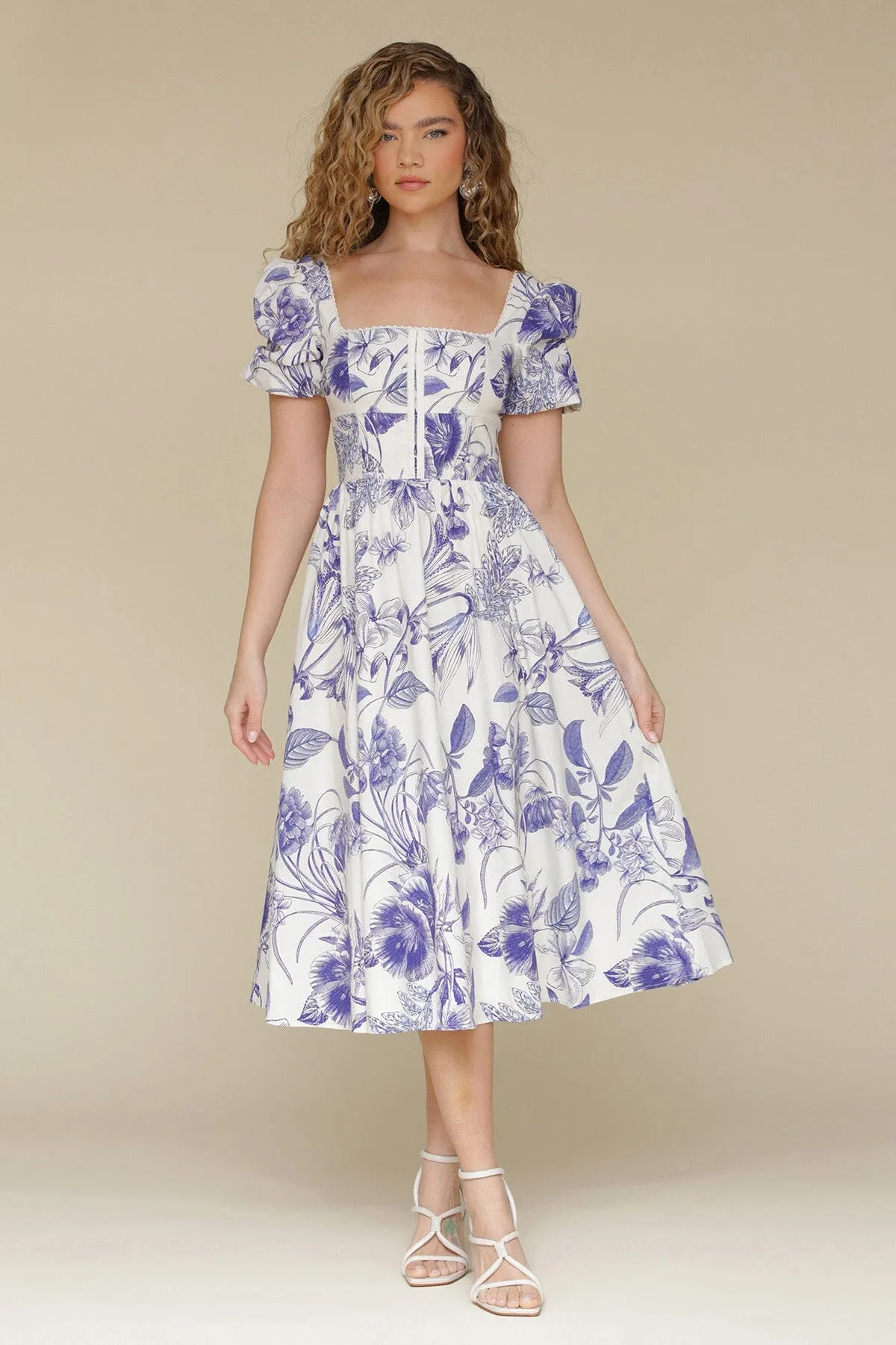 Floral Cotton Puff Sleeve Midi Dress sold by Avec Les Filles product image thumbnail 2