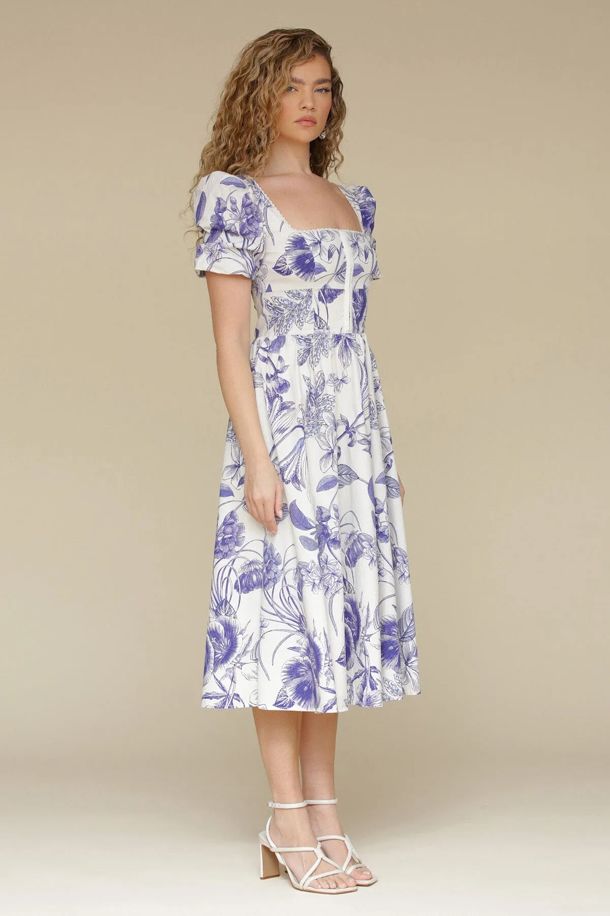 Floral Cotton Puff Sleeve Midi Dress sold by Avec Les Filles product image thumbnail 3