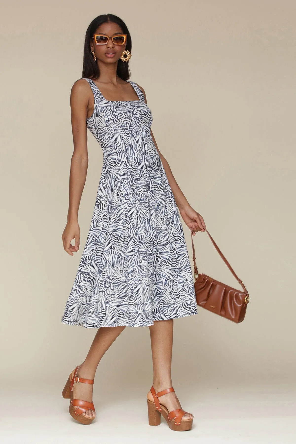 Printed Linen Blend Fit & Flare Midi Dress sold by Avec Les Filles product image thumbnail 2