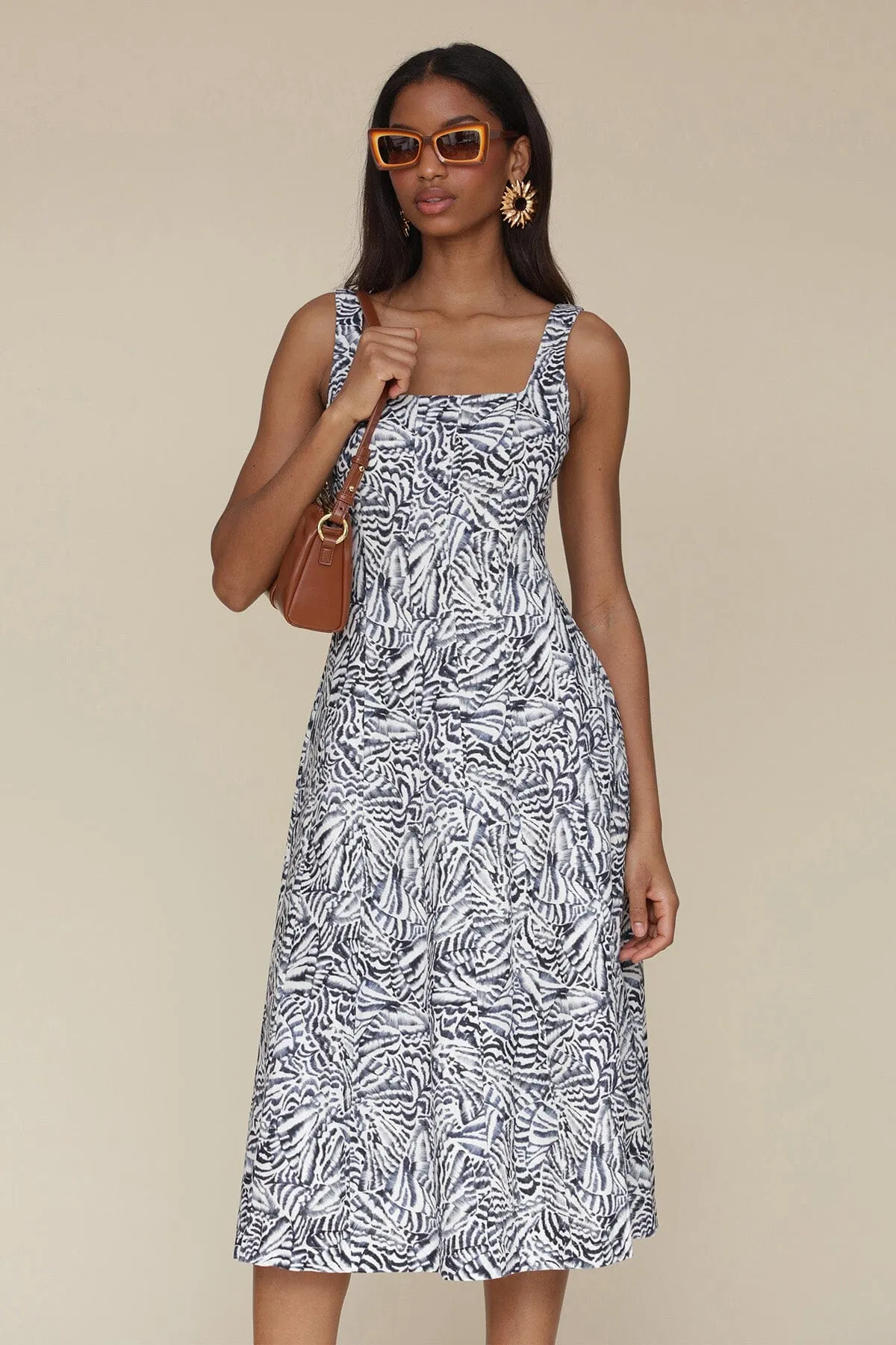 Printed Linen Blend Fit & Flare Midi Dress sold by Avec Les Filles product image thumbnail 3