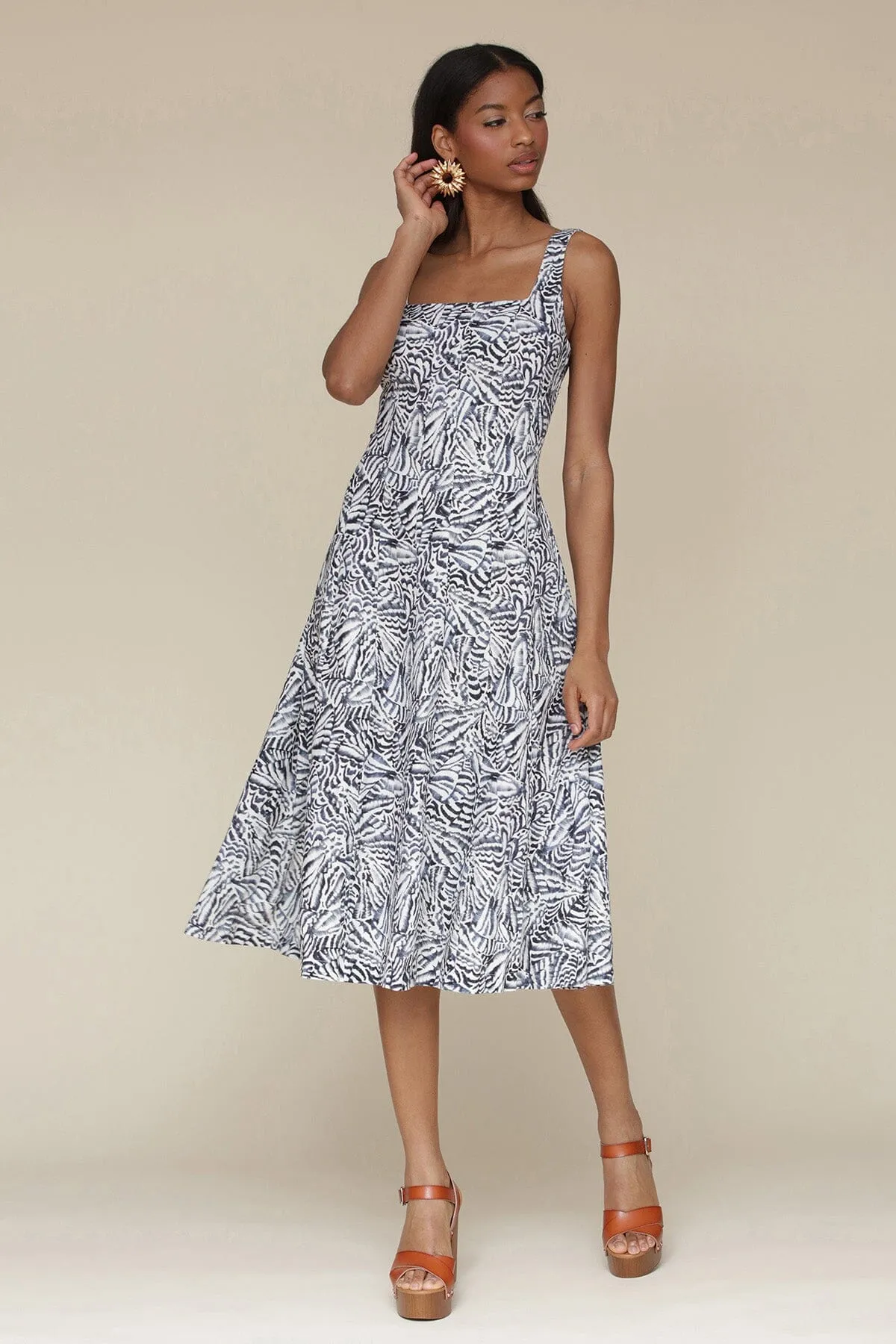 Printed Linen Blend Fit & Flare Midi Dress sold by Avec Les Filles product image thumbnail 4