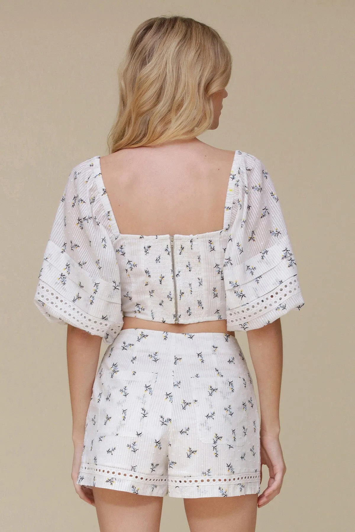 Floral Cotton Puff Sleeve Crop Top sold by Avec Les Filles product image thumbnail 5