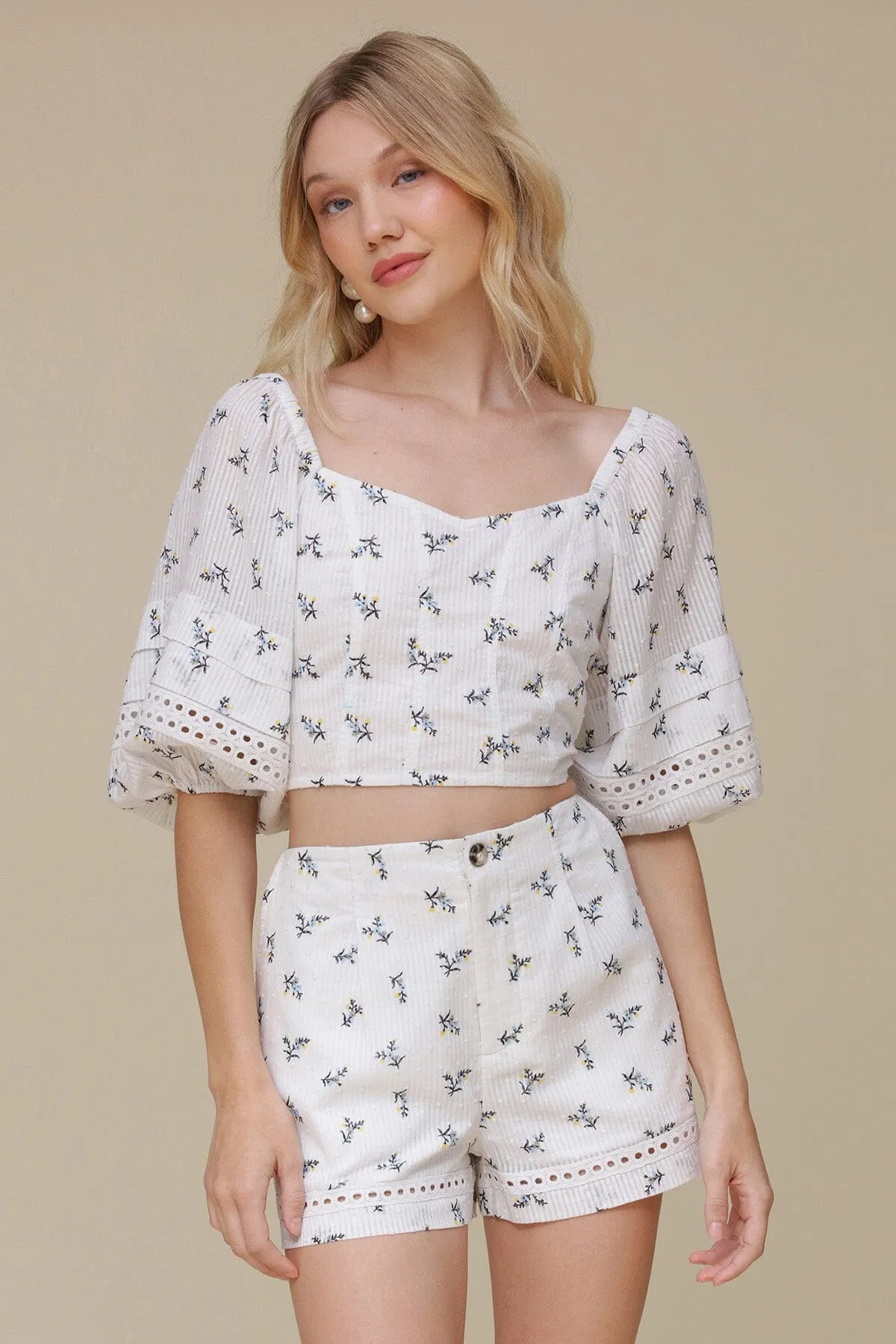 Floral Cotton Puff Sleeve Crop Top sold by Avec Les Filles product image thumbnail 3