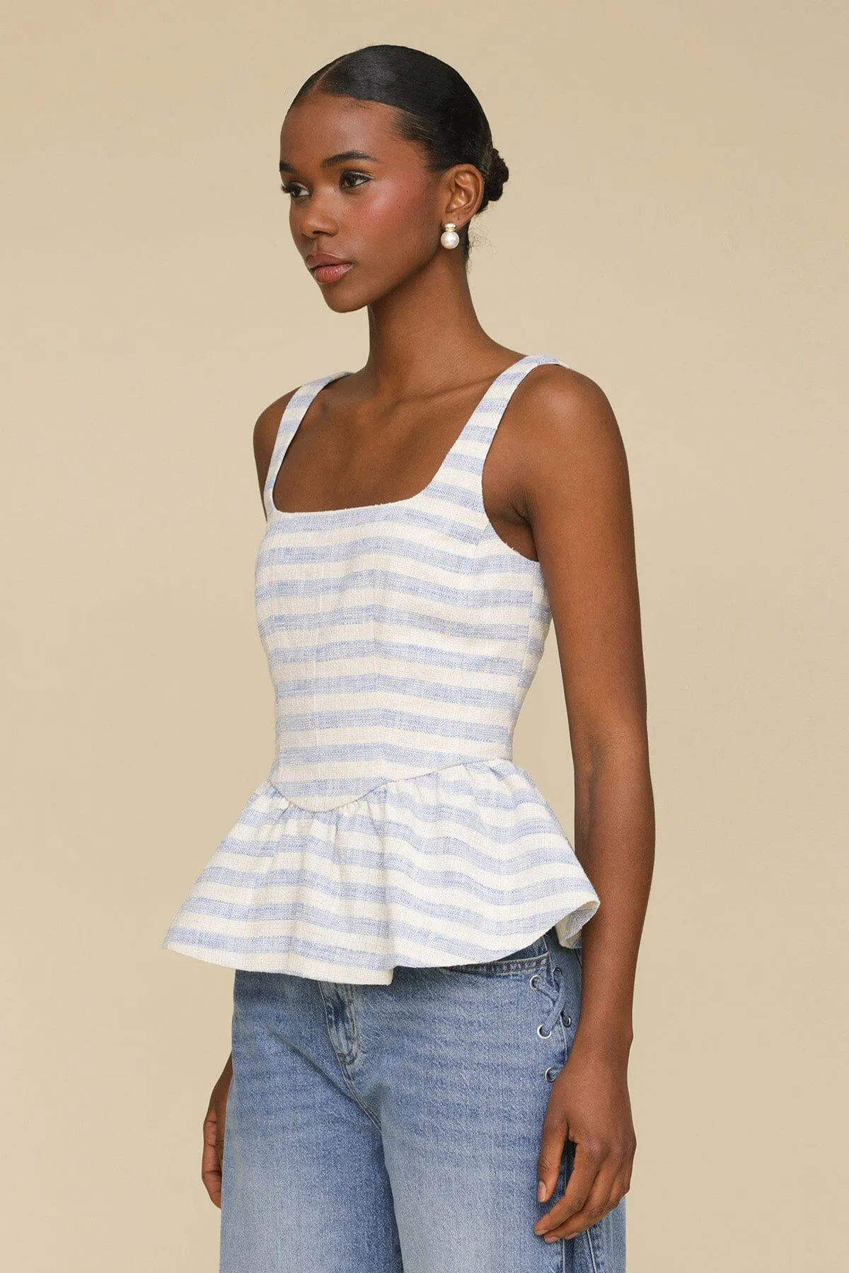 Striped Cotton Blend Peplum Top sold by Avec Les Filles product image thumbnail 3