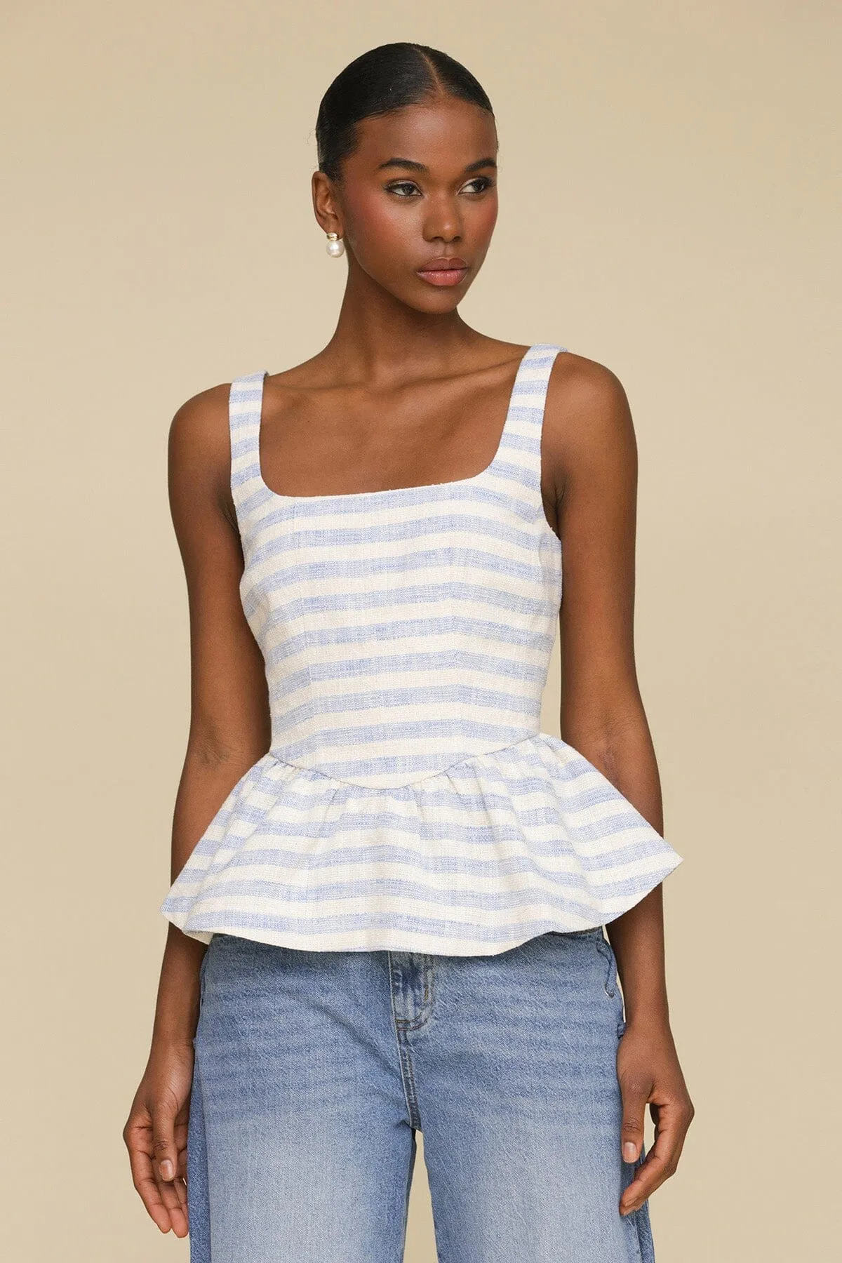 Striped Cotton Blend Peplum Top sold by Avec Les Filles product image thumbnail 2