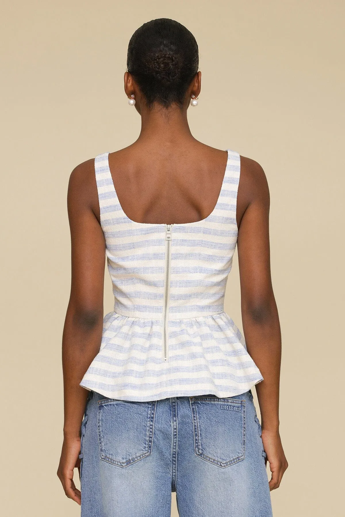 Striped Cotton Blend Peplum Top sold by Avec Les Filles product image thumbnail 4