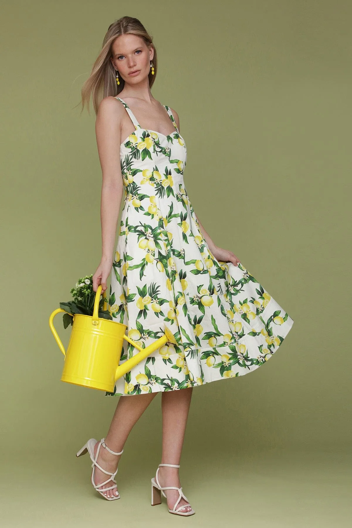 Printed Cotton Sweetheart Midi Dress sold by Avec Les Filles