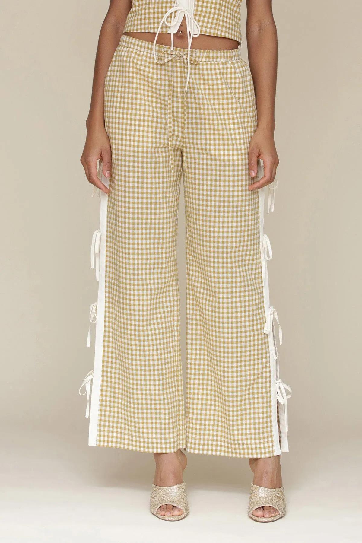 Gingham Ramie Blend Side Tie Pants sold by Avec Les Filles product image thumbnail 4