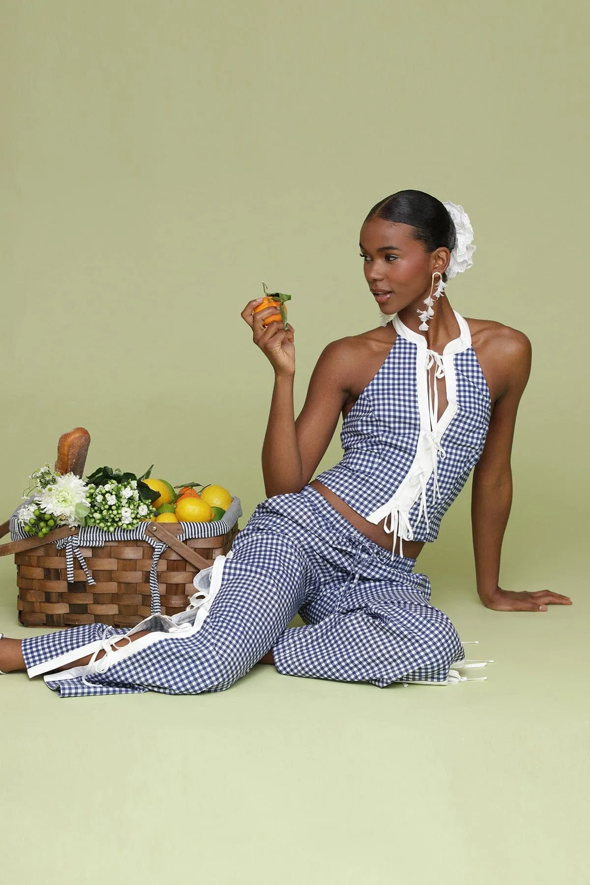 Gingham Ramie Blend Side Tie Pants sold by Avec Les Filles product image thumbnail 2