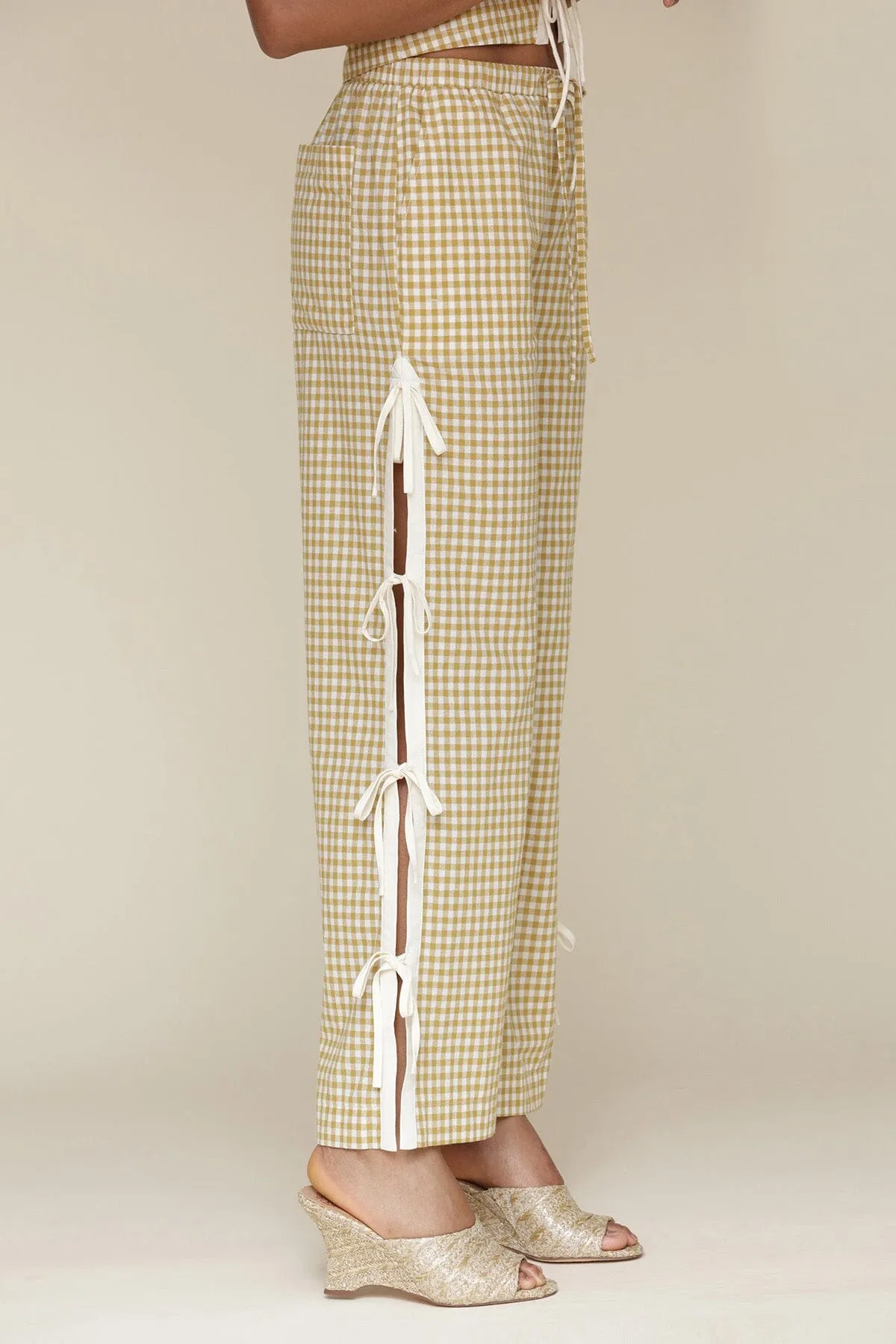 Gingham Ramie Blend Side Tie Pants sold by Avec Les Filles product image thumbnail 5