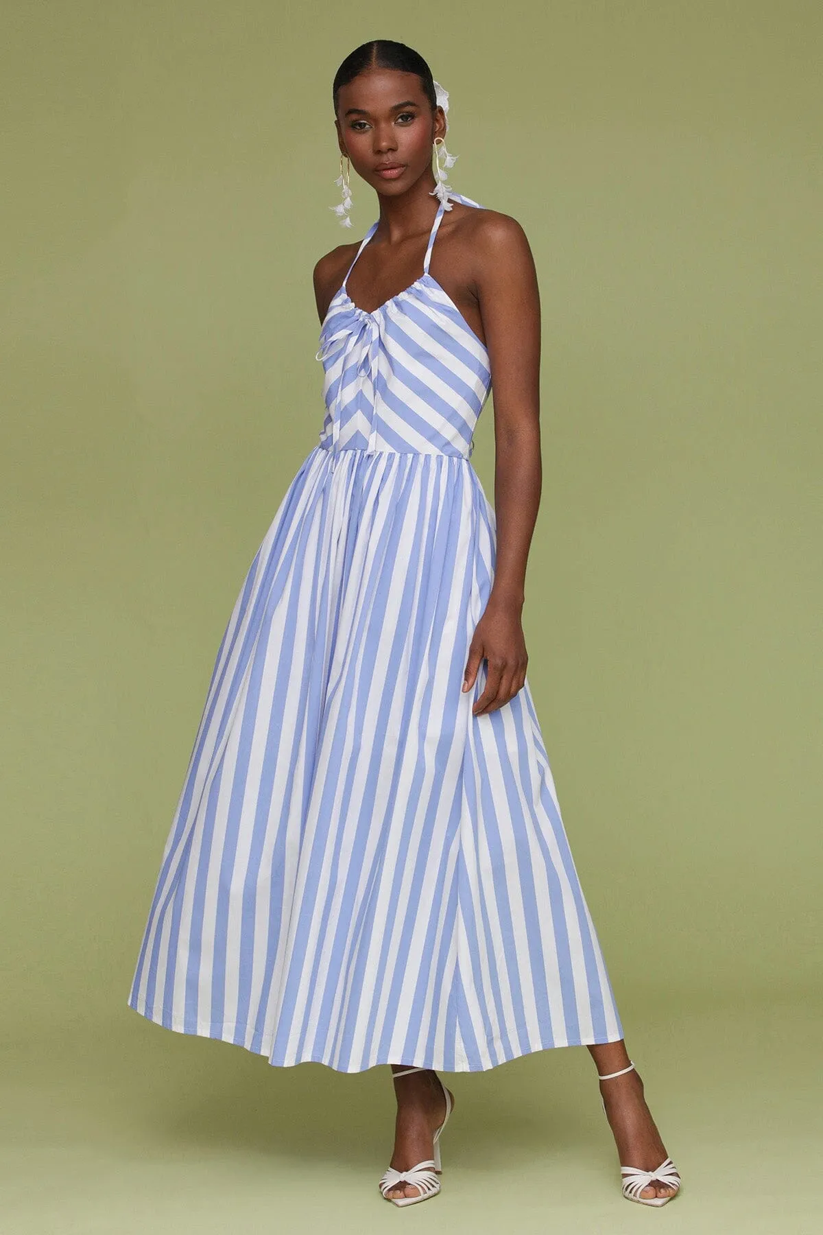 Striped Cotton Halter Tie Midi Dress sold by Avec Les Filles