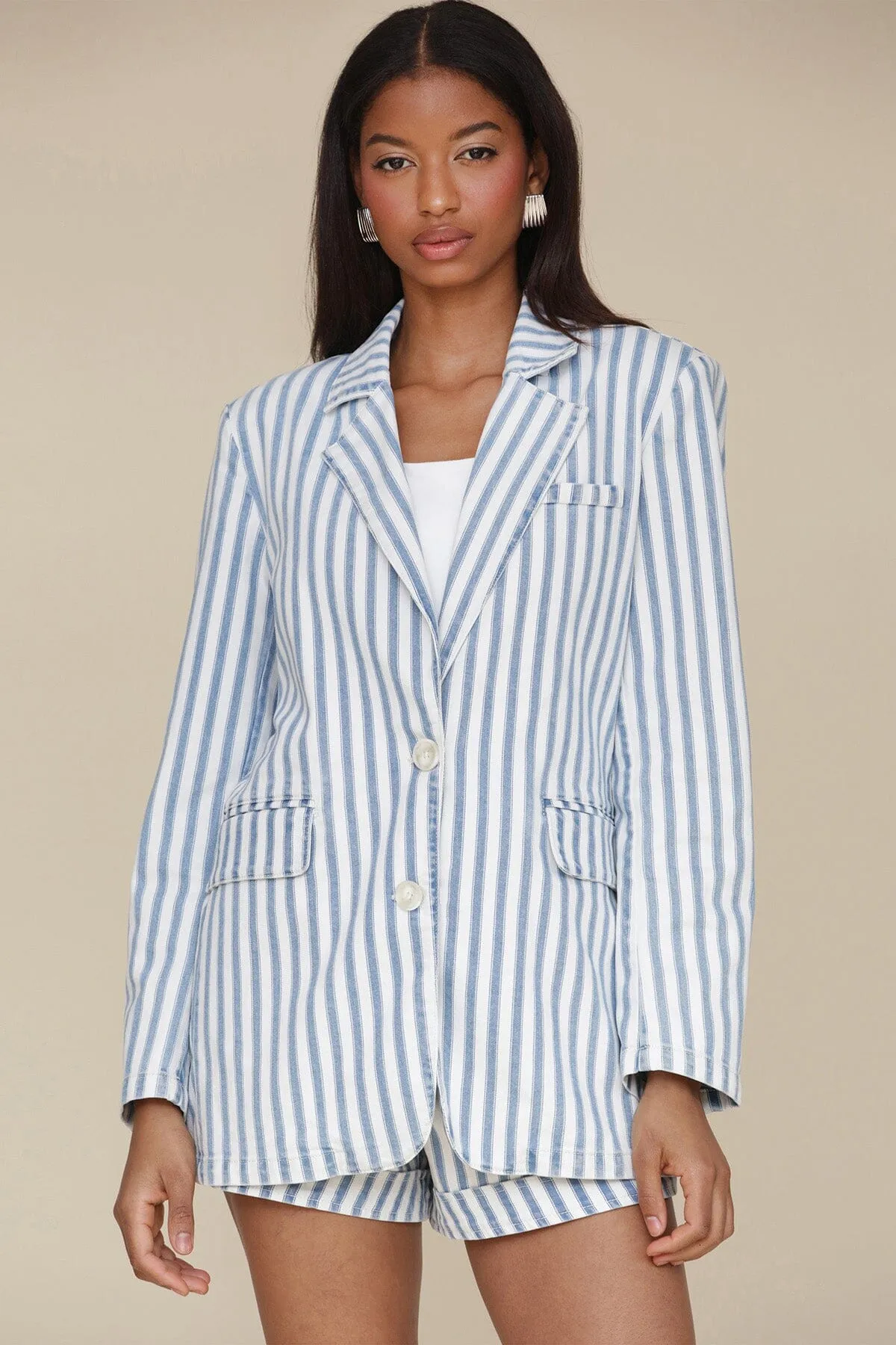 Striped Cotton Blend Tailored Blazer sold by Avec Les Filles product image thumbnail 4