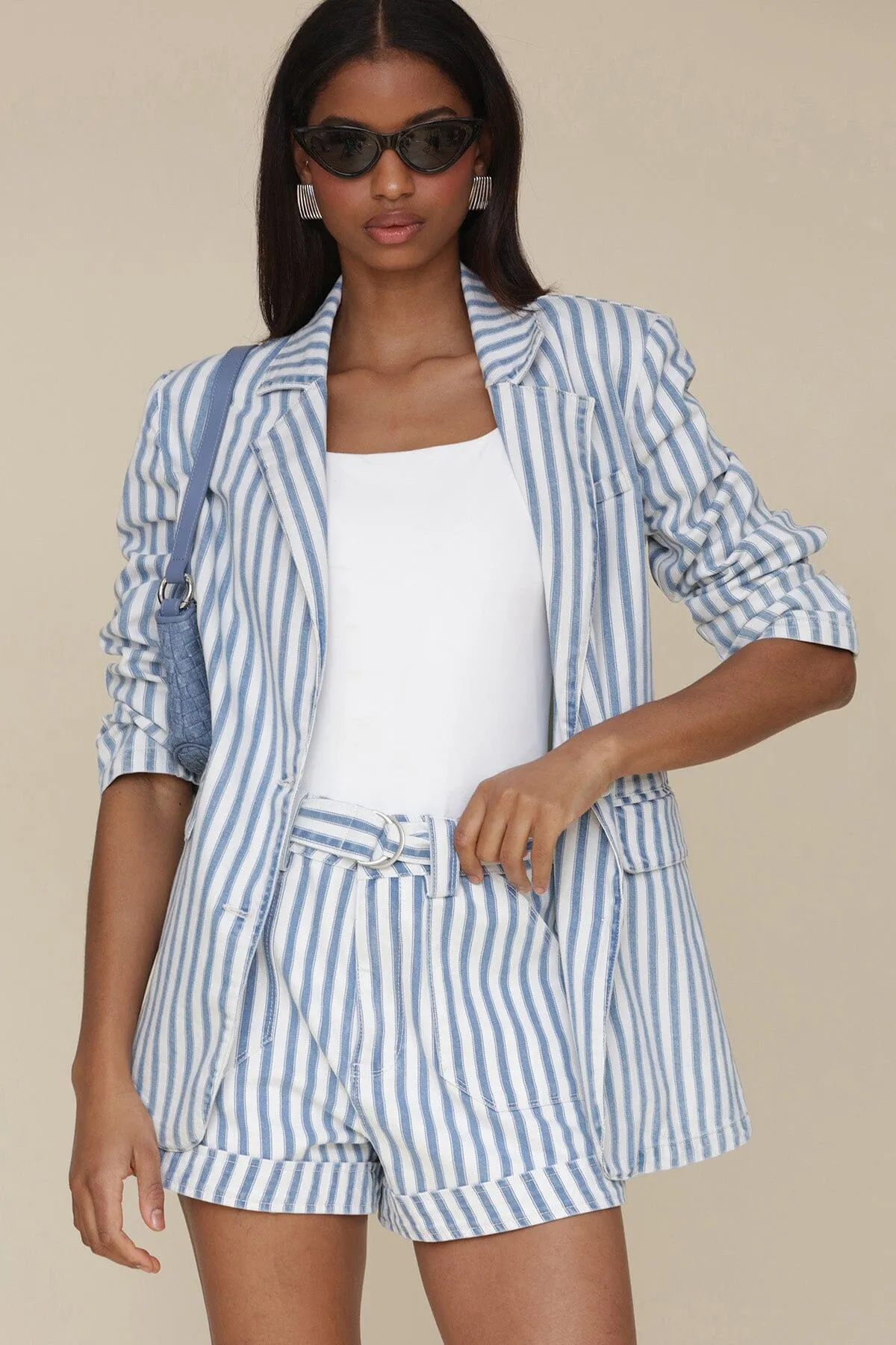 Striped Cotton Blend Tailored Blazer sold by Avec Les Filles product image thumbnail 2