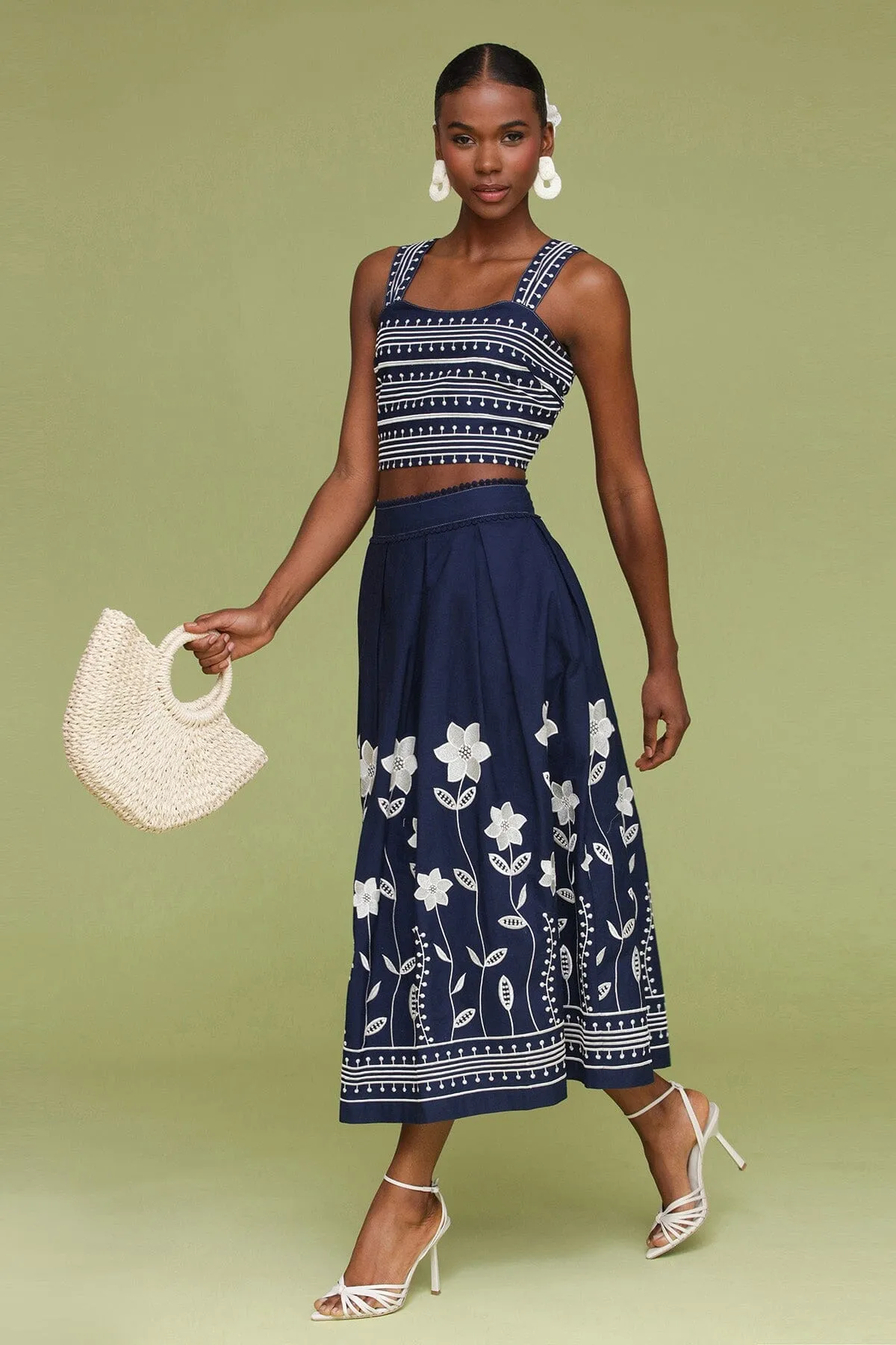 Embroidered Cotton Midi Skirt sold by Avec Les Filles product image thumbnail 2