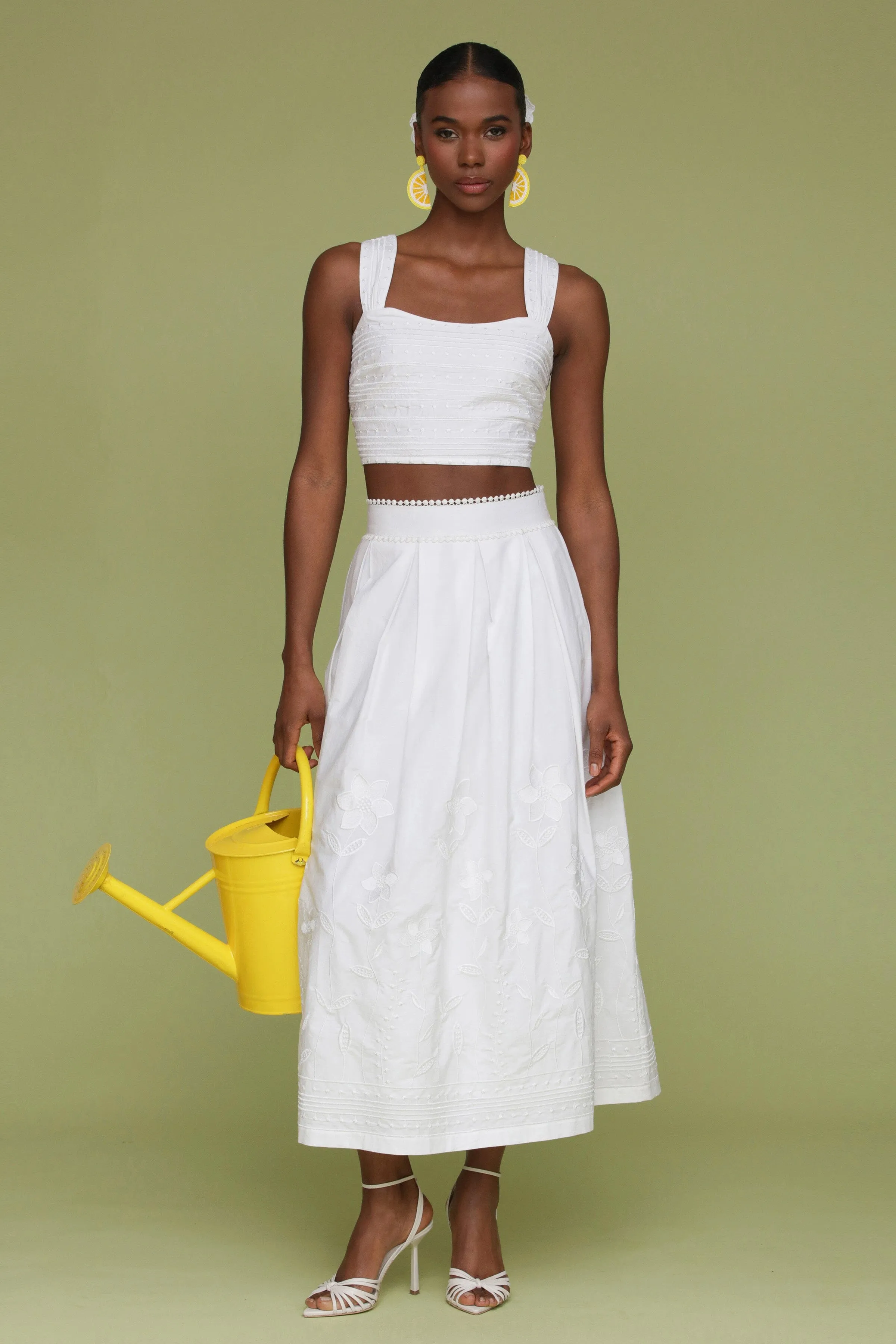 Embroidered Cotton Crop Tank Top sold by Avec Les Filles product image thumbnail 2