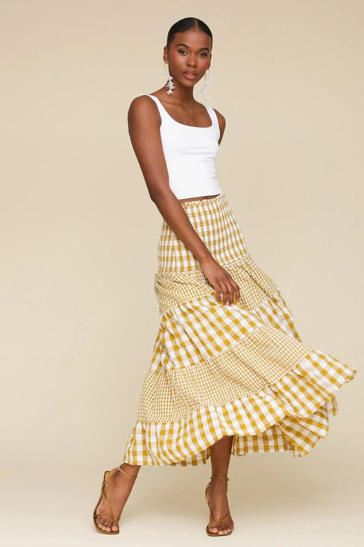 Convertible Cotton Gingham Tiered Maxi Skirt sold by Avec Les Filles