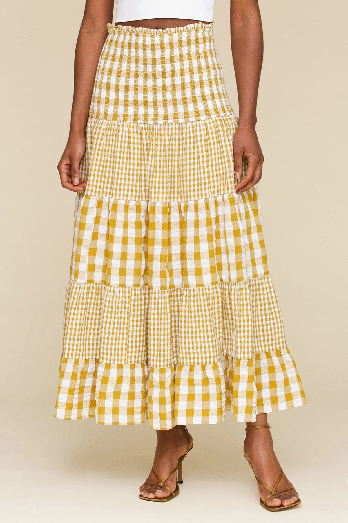 Convertible Cotton Gingham Tiered Maxi Skirt sold by Avec Les Filles product image thumbnail 3