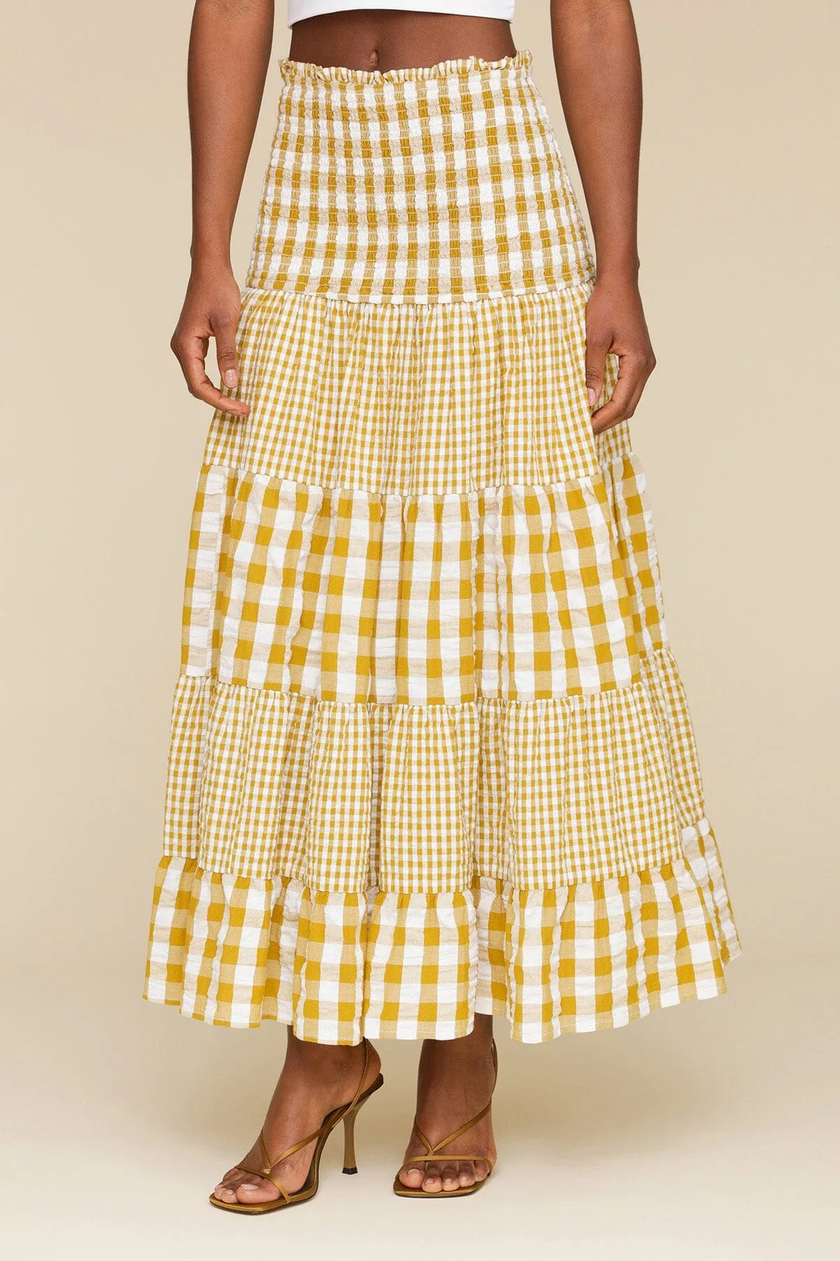 Convertible Cotton Gingham Tiered Maxi Skirt sold by Avec Les Filles product image thumbnail 4
