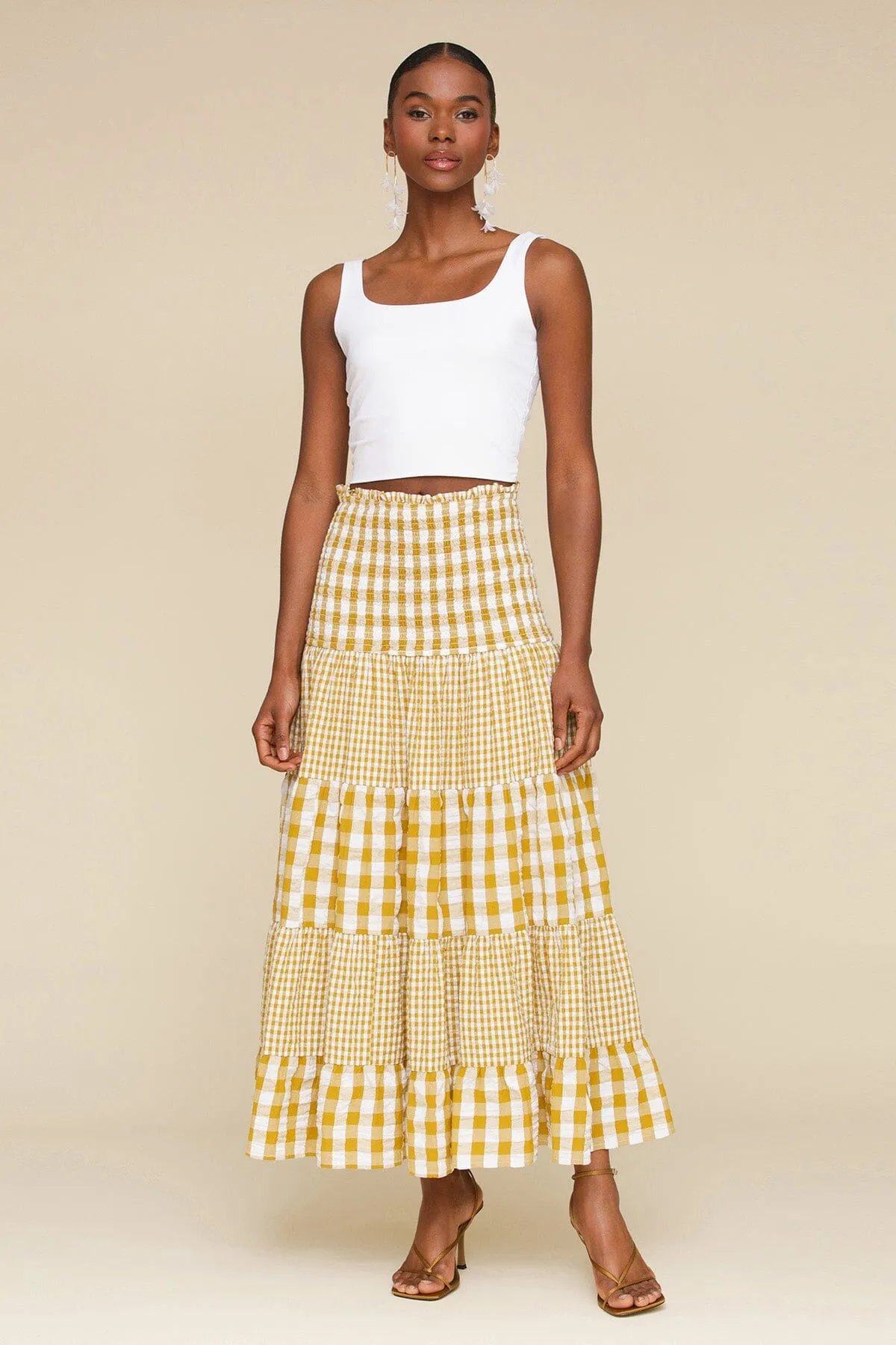 Convertible Cotton Gingham Tiered Maxi Skirt sold by Avec Les Filles product image thumbnail 2