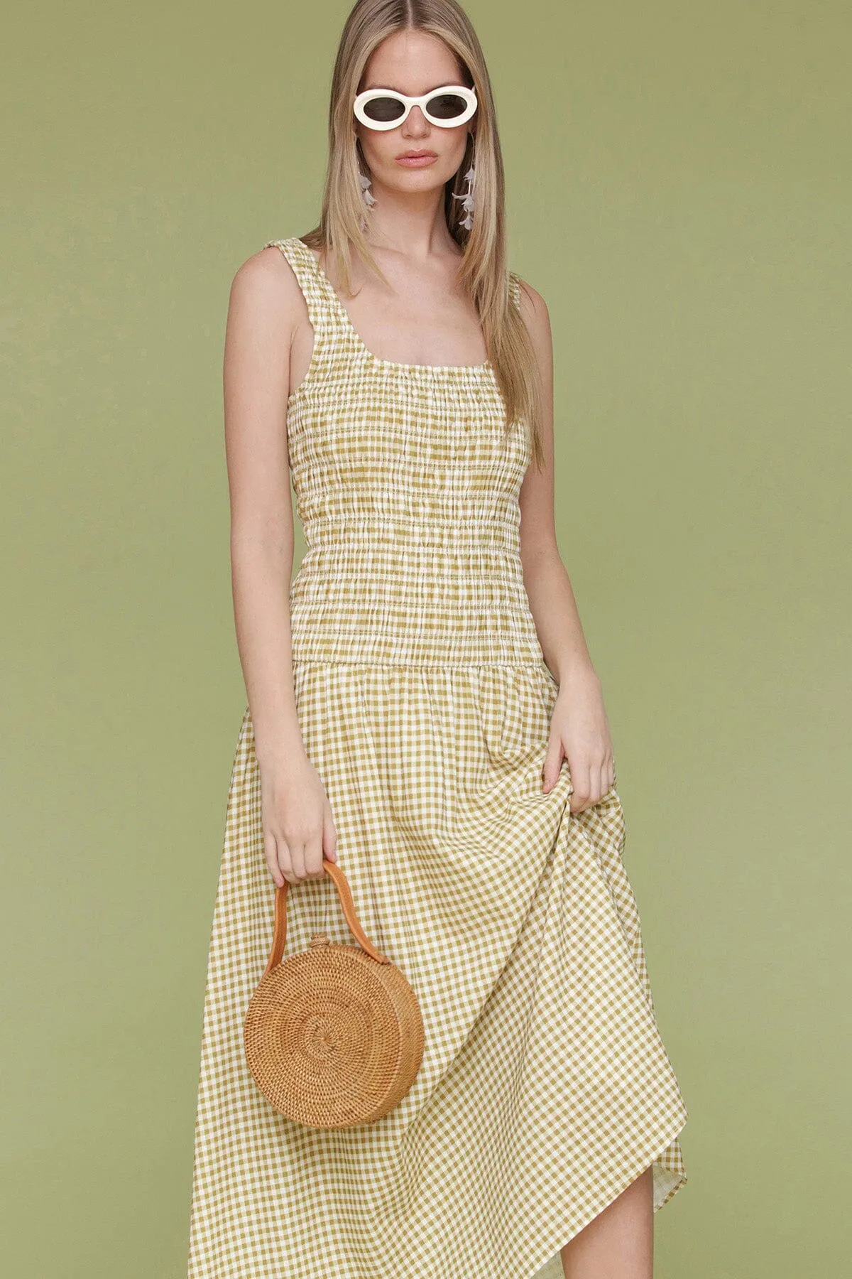 Printed Linen Blend Drop-Waist Smock Midi Dress sold by Avec Les Filles product image thumbnail 4