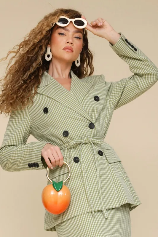 Belted Gingham Sculpted Blazer sold by Avec Les Filles