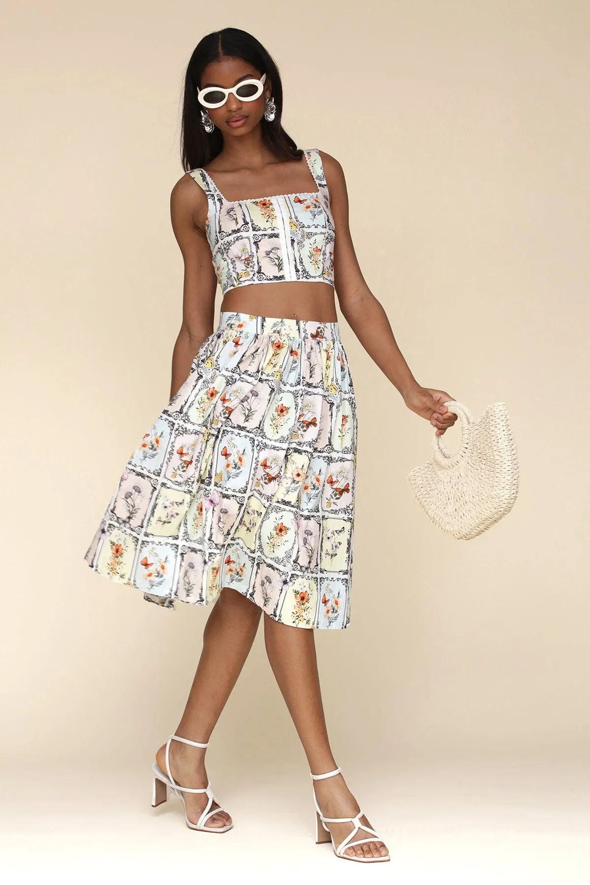 Garden Letterpress Cotton Midi Skirt sold by Avec Les Filles