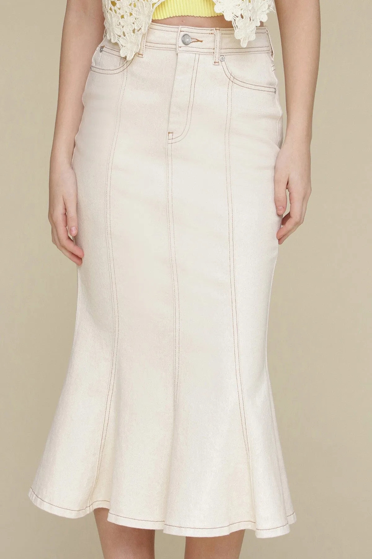 Paneled Denim Trumpet Skirt sold by Avec Les Filles product image thumbnail 2